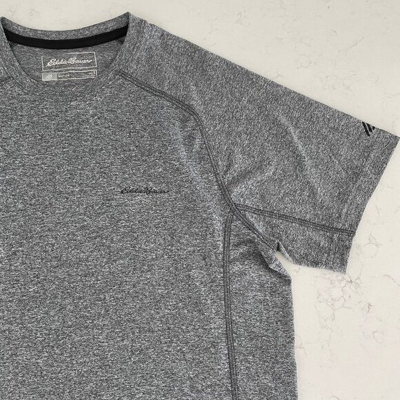 Eddie Bauer Motion Freedry Athletic SS Crew Nk Tech T Shirt Grey Blk Sz S NWOT - Picture 2 of 13